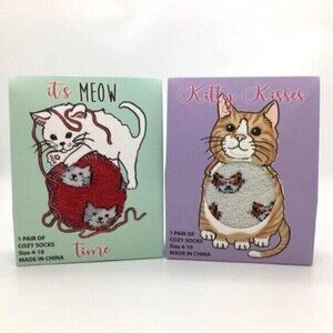 Cat Socks Bundle New 2 Pairs Fuzzy Cozy